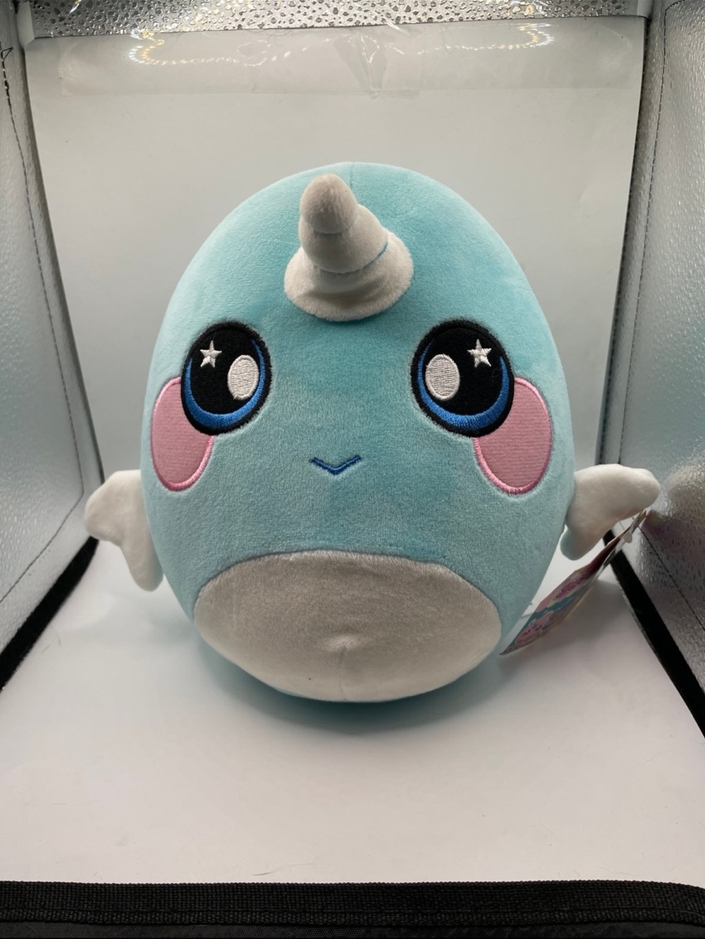 Squishmallows Light Blue Narwhal Plush with Pink Cheeks